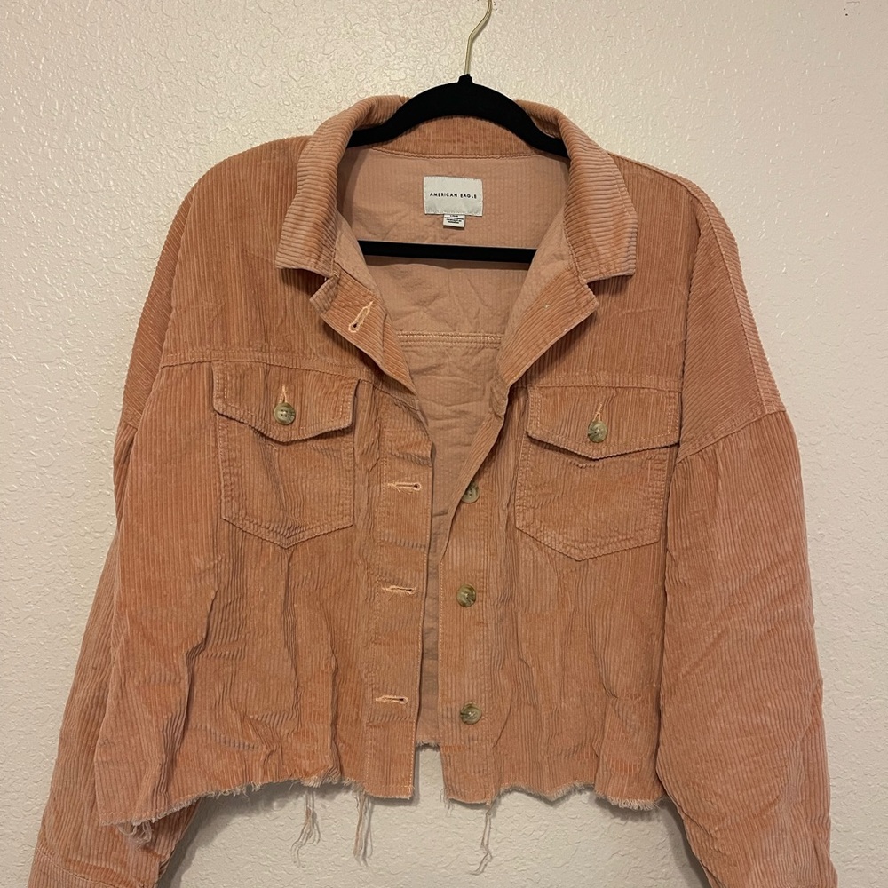 American Eagle Outfitters Women's Peach/Pink Cropped Corduroy Jacket